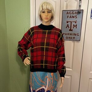 L. Lynch Plaid Red and Black Sweater